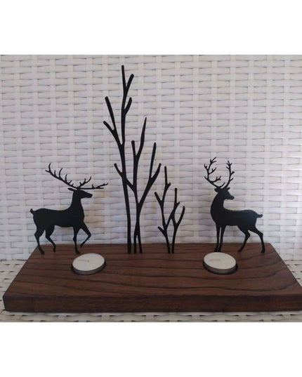 Elegant Artisan Wooden Candle Holder with Chic Metal Accents 1003