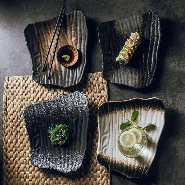 Creative 10-Inch Irregular Black Ceramic Sushi Plate
