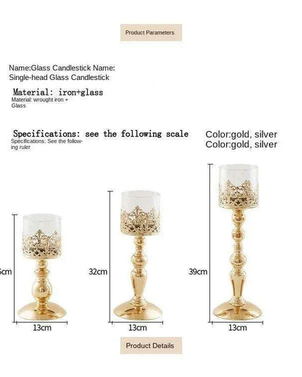 Elegant Glass and Iron Candle Holder with Luxurious Electroplated Finish