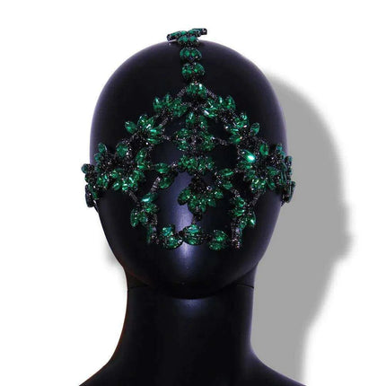 Mystical Green Rhinestone Masquerade Face Chain with Sparkling Crystal Details - Perfect Gift for Her