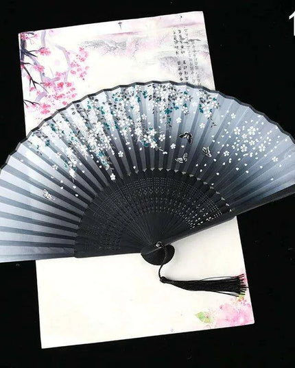 Elegant Vintage Chinese Silk Bamboo Folding Fan with Unique Designs