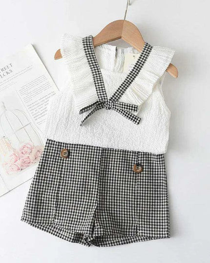 Toddler Girls' Stylish Summer Chiffon Top and Plaid Shorts Ensemble 2-6 Years