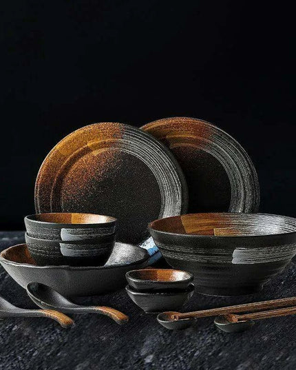 Exquisite Japanese-Inspired Ceramic Tableware Set - Frosted Bowls and Plates for Upscale Dining