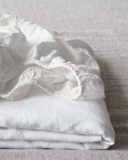 Serene Linen Fitted Sheet in Tranquil Sky Blue and Modern Purple Gray