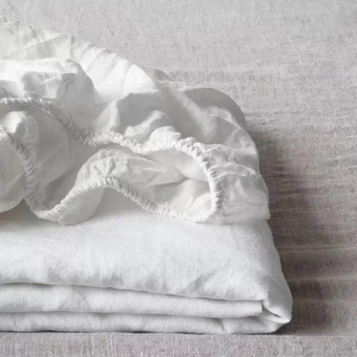 Serene Linen Fitted Sheet in Tranquil Sky Blue and Modern Purple Gray