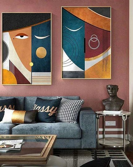 Chic Geometric Faces Canvas Artwork - Modern Wall Decor for Stylish Homes