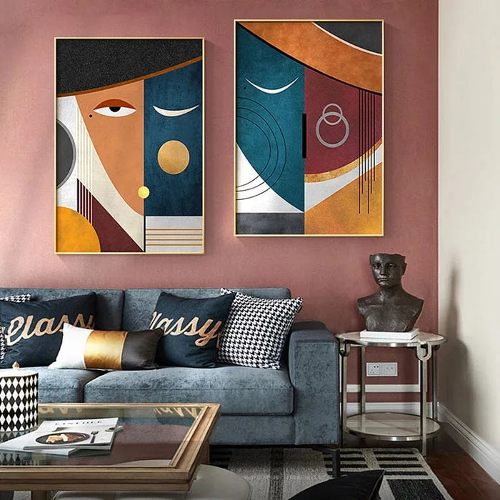Geometric Abstract Faces Art Print - Contemporary Wall Art for Stylish Home Interiors