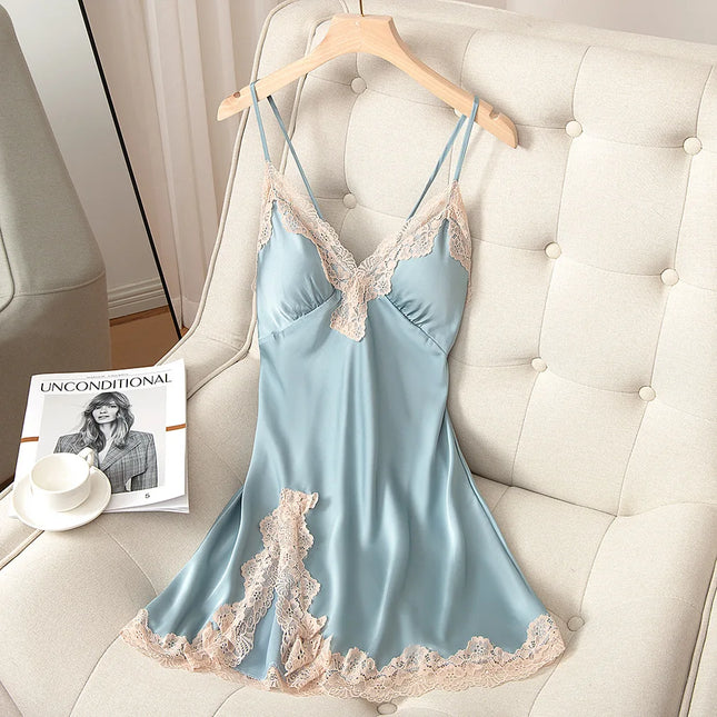 Satin V-Neck Spaghetti Strap Nightgown - Soft Sleepwear for Women