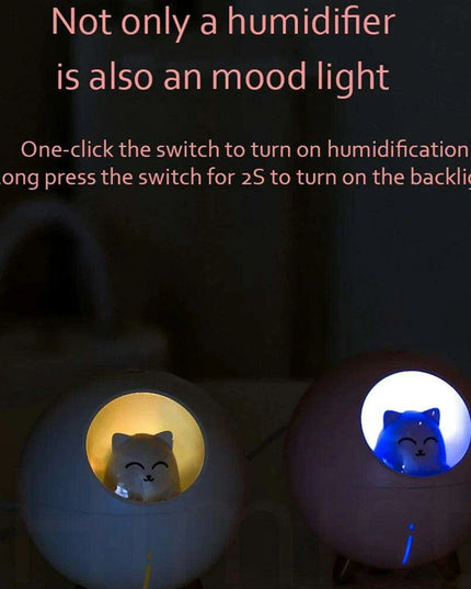 Charming Cat Design Ultrasonic Humidifier with Colorful LED Night Light and USB Compatibility