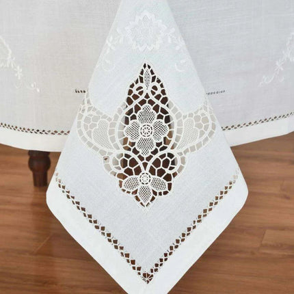Elegant Hemstitch Linen Tablecloth - White/Champagne, Square/Oblong for Home and Events