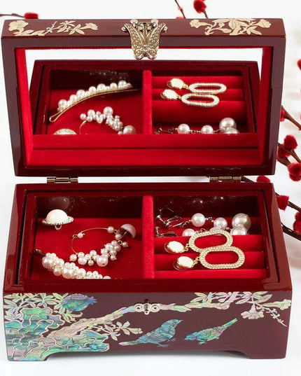 Elegant Mother of Pearl Jewelry Box with Mirror - Stylish Storage for Your Precious Gems