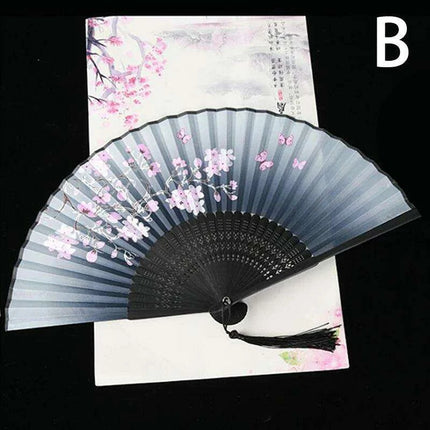 Elegant Vintage Chinese Silk Bamboo Folding Fan with Unique Designs
