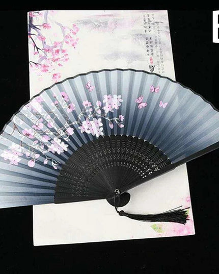 Elegant Vintage Chinese Silk Bamboo Folding Fan with Unique Designs