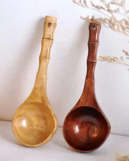 Chic Chestnut Wood Extended Handle Soup Ladle - Sophisticated Cooking Spoon for Your Culinary Space