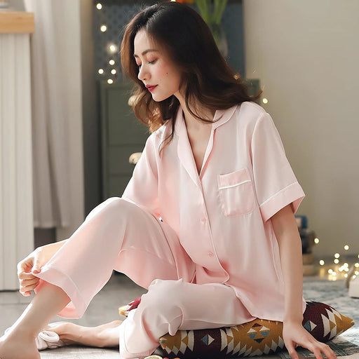 Chic Pink Summer Pajama Set - Stylish 2PCS Lounge Sleepwear for Ladies