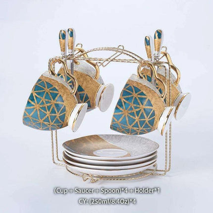 Luxurious Gold-Trimmed Bone China Tea and Coffee Set - 250ml Exquisite Porcelain Cup, Saucer & Spoon Collection