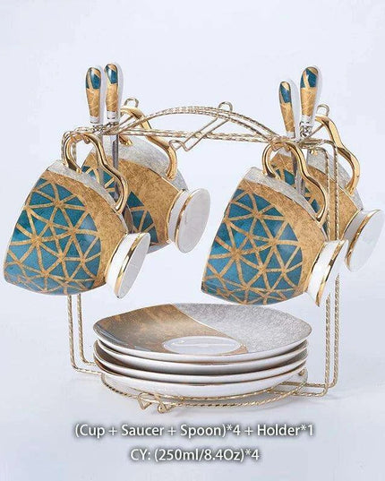 Luxurious Gold-Trimmed Bone China Tea and Coffee Set - 250ml Exquisite Porcelain Cup, Saucer & Spoon Collection