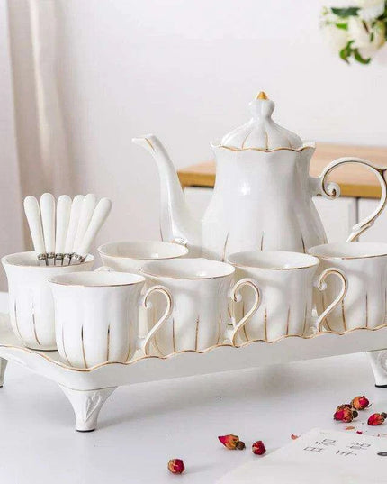 Exquisite European Charm Porcelain Coffee and Tea Serving Set - Deluxe Mugs & Pot