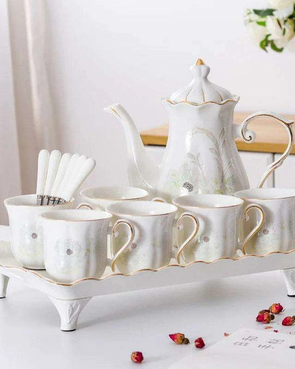 Exquisite European Charm Porcelain Coffee and Tea Serving Set - Deluxe Mugs & Pot