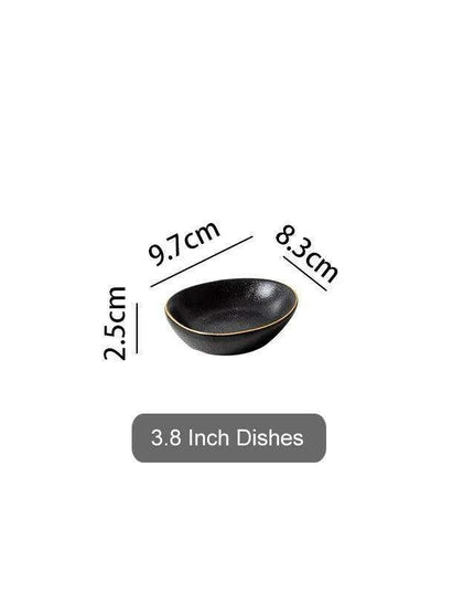 Elegant Matte Black and Gold Ceramic Dinnerware Collection - Essential Set for Upscale Dining Experiences