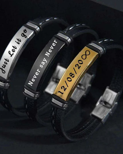 Customizable Leather Date Bracelets with Engraved Personalization