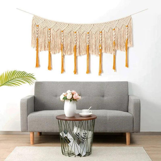 Bohemian Macrame Wall Hanging with Wooden Stick Dowel