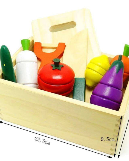 Montessori Wooden Kitchen Playset - Interactive Pretend Cooking Toy with Fruit & Vegetable Cutting Set for Children