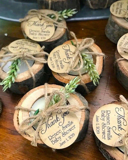 Personalized Rustic Oak Tealight Candle Holders - 15-Piece Celebration Set