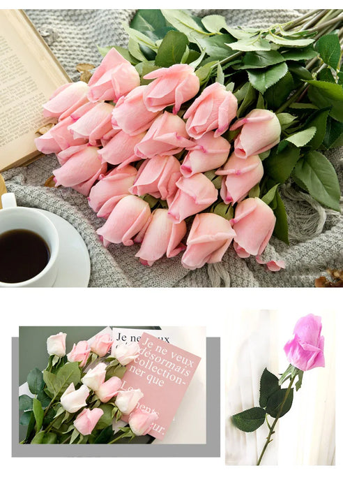 Enchanting Real Touch Artificial Rose Stem Bundle | Chic Decor for Home or Weddings