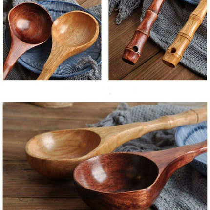 Chic Chestnut Wood Extended Handle Soup Ladle - Sophisticated Cooking Spoon for Your Culinary Space