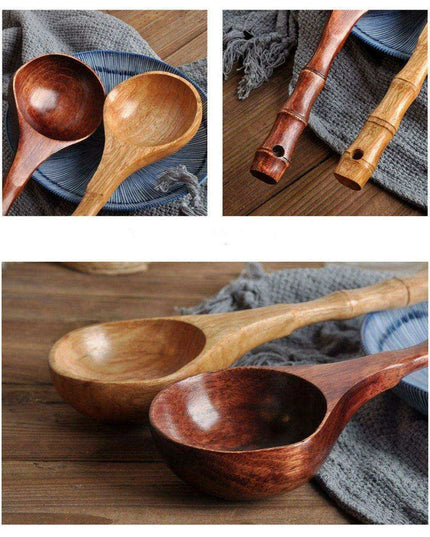 Chic Chestnut Wood Extended Handle Soup Ladle - Sophisticated Cooking Spoon for Your Culinary Space