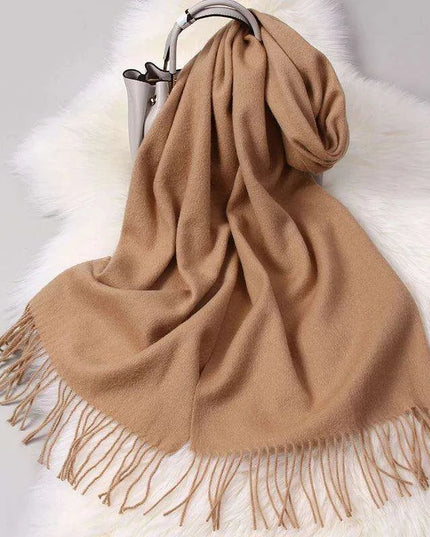 Elegant Tassel-Trimmed Lamb Wool Wrap - Luxe Winter Scarf for Fashionable Warmth