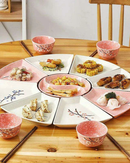 Artisan Hand-Painted Japanese Ceramic Dining Set with Elegant Platter and Bowl