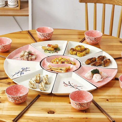 Japanese-Inspired Hand-Painted Ceramic Platter and Bowl Set for Elegant Dining