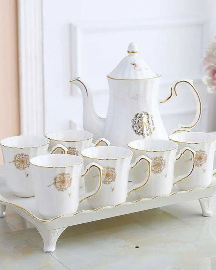 Exquisite European Charm Porcelain Coffee and Tea Serving Set - Deluxe Mugs & Pot