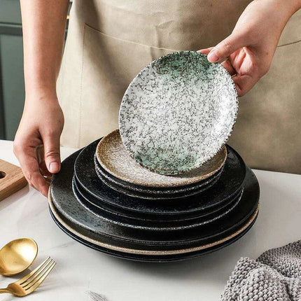 Elegant Japanese Stoneware Dining Plate Set - Choose Your Ideal Size (6, 8, or 10 Inch)