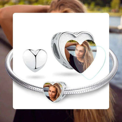 Customizable 925 Sterling Silver Heart Charm with Free Photo Engraving