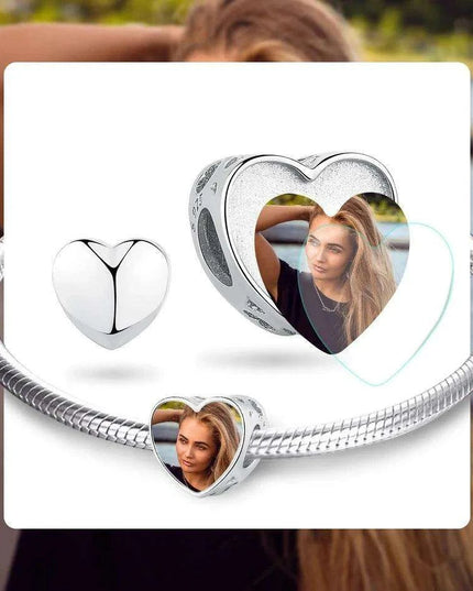 Customizable 925 Sterling Silver Heart Charm with Free Photo Engraving
