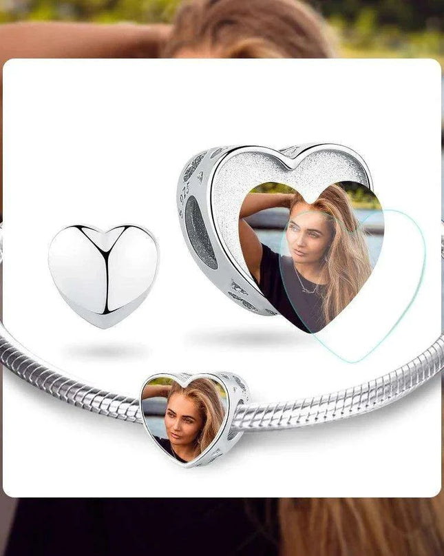 Customizable 925 Sterling Silver Heart Charm with Free Photo Engraving