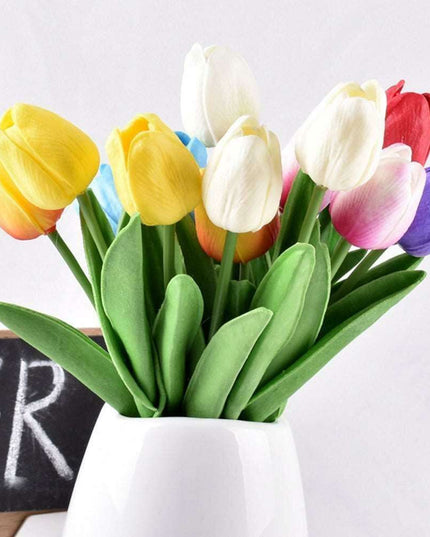 Sophisticated White Tulip Faux Floral Set - 10 Realistic Stems for Elegant Home Styling