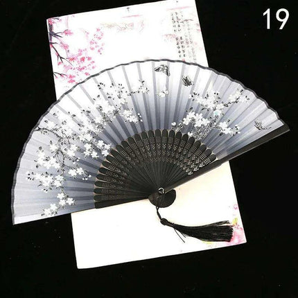 Elegant Vintage Chinese Silk Bamboo Folding Fan with Unique Designs