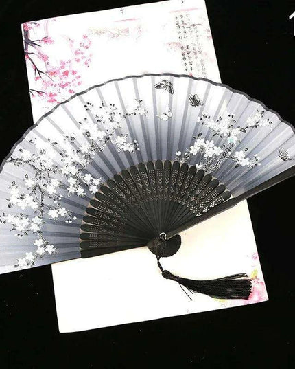 Elegant Vintage Chinese Silk Bamboo Folding Fan with Unique Designs