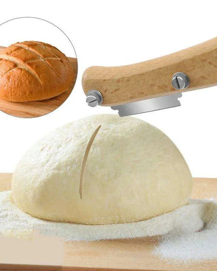 French Bakery Bread Knife Set with Ergonomic Wooden Handle and 5 Curved Blades - Complete Bundle with Packaging Box