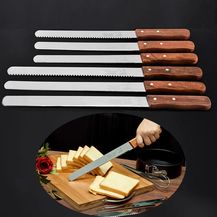 Culinary Precision: Stainless Steel Bread Knife Set with Wooden Handle