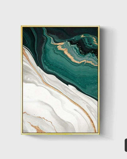 Sophisticated Green and Gold Foil Abstract Canvas Artwork for Chic Home Interiors