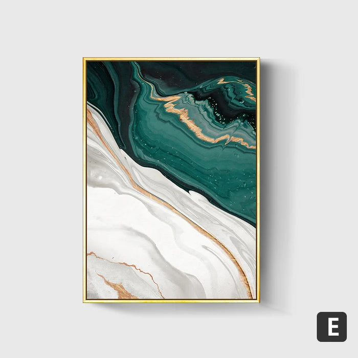 Elegant Green and Gold Foil Lines Abstract Canvas Art for Luxurious Room Makeover