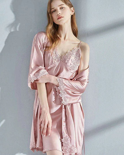 Luxe Lace-Trimmed Silk Nightwear Set for Women