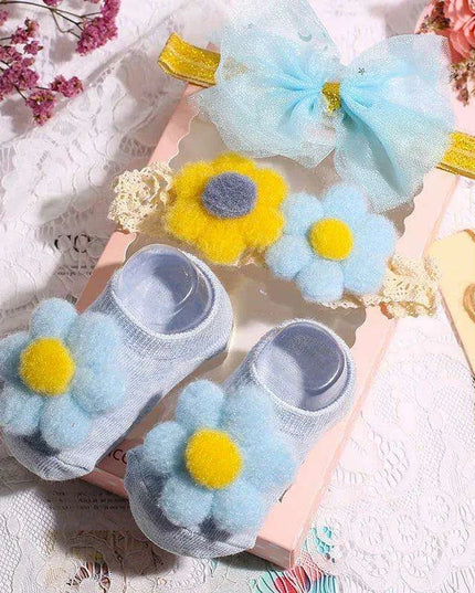Adorable Polka Dot Bowknot Headband and Lace Flower Socks Ensemble for Stylish Little Ones