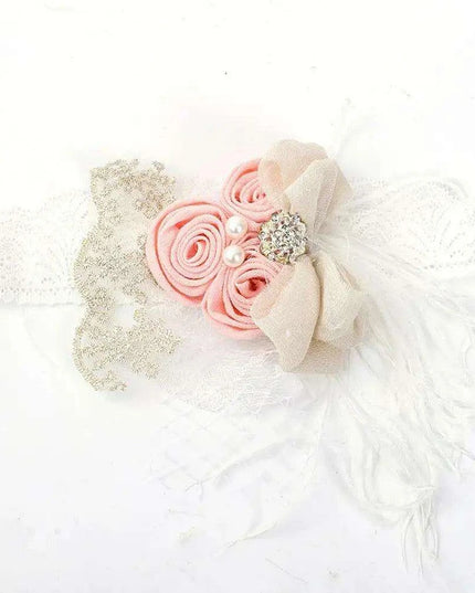 Elegant Vintage Baby Headband with Satin Flower, Feather, and Pearl Details