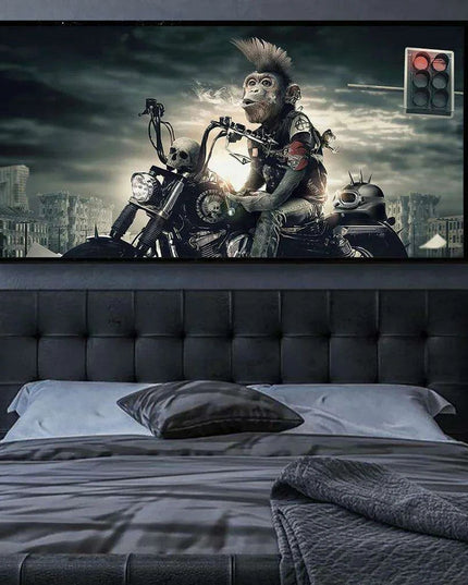 Whimsical Monkey on a Motorcycle Canvas Art - Bold and Playful Wall Decor for Unique Spaces